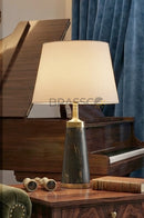 Walnut-Texture Oval Brass Metal Table Lamp