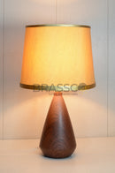 walnut Marble Cone-Shade Brass Metal Table Lamp