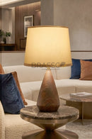 walnut Marble Cone-Shade Brass Metal Table Lamp